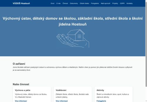 Webové stránky Výchovný ústav, dětský domov se školou, základní škola, střední škola a školní jídelna, Hostouň, Chodské náměstí 131, Hostouň