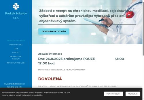 Zobrazit webové stránky Praktický lékař pro dospělé - MUDr. Dagmar Horová, MUDr. Lenka Šrahulková