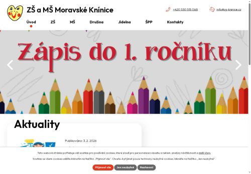 Webové stránky Základní a mateřská škola Moravské Knínice, Moravské Knínice