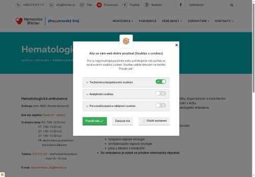 Zobrazit webové stránky Hematologická ambulance Nemocnice Břeclav - prim. MUDr. Renata Kelnarová