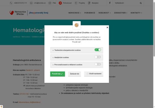Zobrazit webové stránky Hematologická ambulance Nemocnice Břeclav - prim. MUDr. Renata Kelnarová
