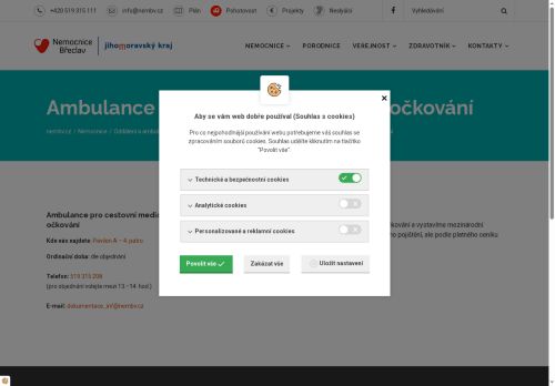 Zobrazit webové stránky Ambulance pro cestovní medicínu a očkování Nemocnice Břeclav