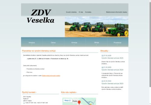 Webové stránky Zemědělské družstvo vlastníků Veselka, Psáře