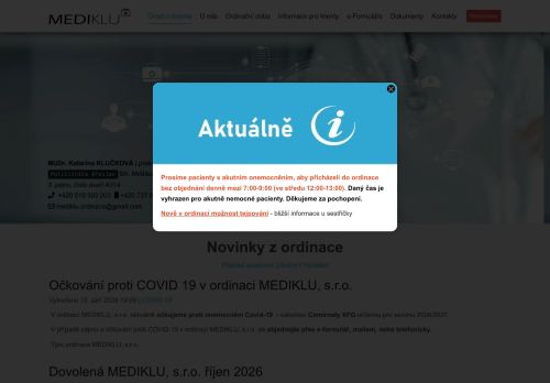Zobrazit webové stránky Praktický lékař pro dospělé MEDIKLU - MUDr. Katarína Klučková