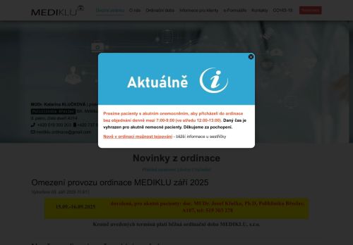 Zobrazit webové stránky Praktický lékař pro dospělé MEDIKLU - MUDr. Katarína Klučková