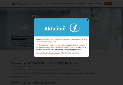 Zobrazit webové stránky Praktický lékař pro dospělé MEDIKLU - MUDr. Katarína Klučková