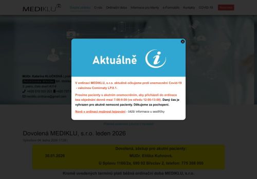 Zobrazit webové stránky Praktický lékař pro dospělé MEDIKLU - MUDr. Katarína Klučková