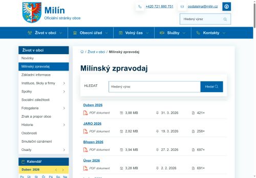 Zobrazit webové stránky Milínský zpravodaj
