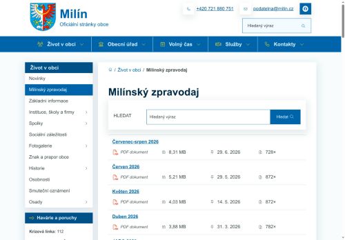Zobrazit webové stránky Milínský zpravodaj