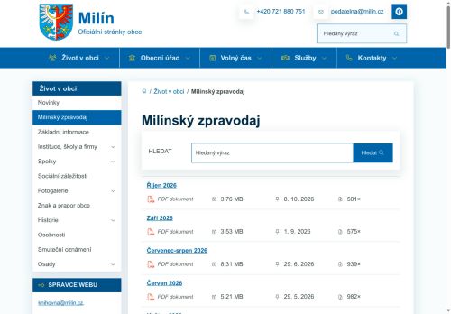 Zobrazit webové stránky Milínský zpravodaj