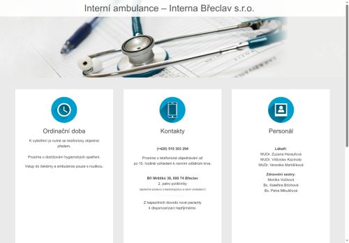 Zobrazit webové stránky Interní ambulance Interna Břeclav s.r.o. - MUDr. Zuzana Heraufová, MUDr. Vítězslav Kazinota, MUDr. Veronika Martišíková