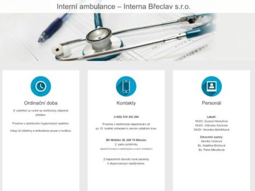 Interní ambulance Interna Břeclav s.r.o. - MUDr. Zuzana Heraufová, MUDr. Vítězslav Kazinota, MUDr. Veronika Martišíková