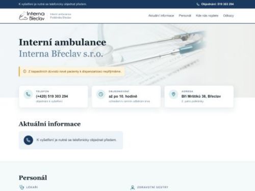 Interní ambulance Interna Břeclav s.r.o. - MUDr. Zuzana Heraufová, MUDr. Vítězslav Kazinota, MUDr. Veronika Martišíková
