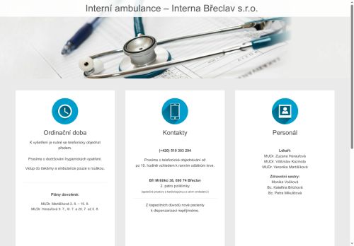 Zobrazit webové stránky Interní ambulance Interna Břeclav s.r.o. - MUDr. Zuzana Heraufová, MUDr. Vítězslav Kazinota, MUDr. Veronika Martišíková
