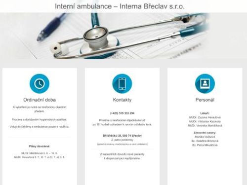Interní ambulance Interna Břeclav s.r.o. - MUDr. Zuzana Heraufová, MUDr. Vítězslav Kazinota, MUDr. Veronika Martišíková