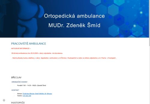 Zobrazit webové stránky Ortopedická ambulance - MUDr. Zdeněk Šmíd