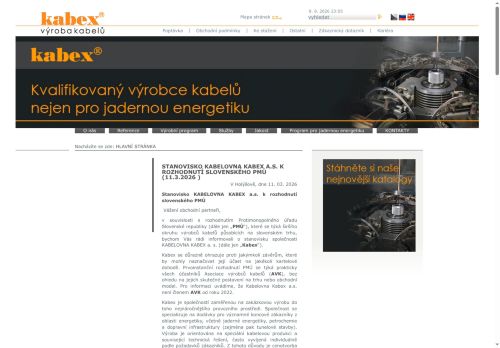 Webové stránky KABELOVNA KABEX a. s., Holýšov