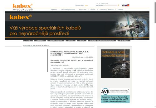 Webové stránky KABELOVNA KABEX a. s., Holýšov