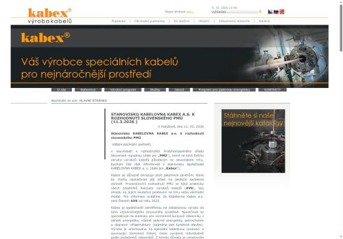 Webové stránky KABELOVNA KABEX a. s., Holýšov