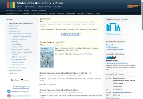 Webové stránky Státní oblastní archiv v Plzni, Klášter