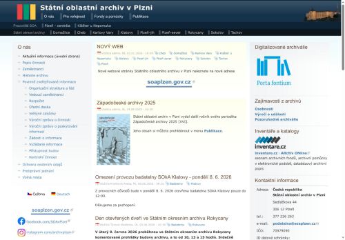 Webové stránky Státní oblastní archiv v Plzni, Klášter