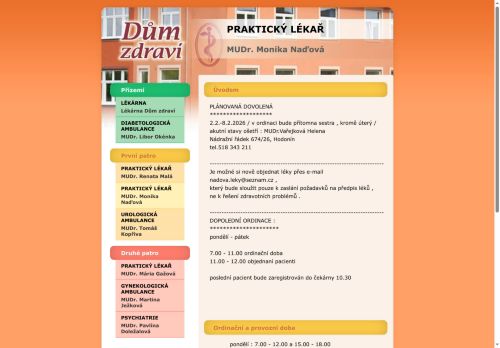Zobrazit webové stránky Praktický lékař pro dospělé - MUDr. Monika Naďová