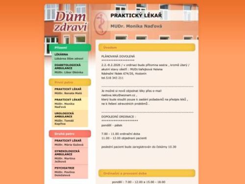 Praktický lékař pro dospělé - MUDr. Monika Naďová