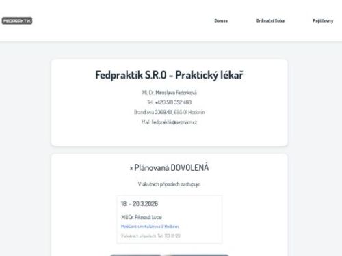Praktický lékař pro dospělé Fedpraktik s.r.o. - MUDr. Miroslava Fedorková