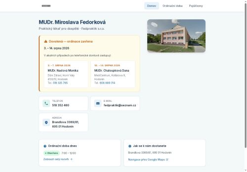 Zobrazit webové stránky Praktický lékař pro dospělé Fedpraktik s.r.o. - MUDr. Miroslava Fedorková