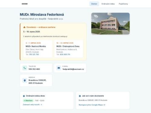 Praktický lékař pro dospělé Fedpraktik s.r.o. - MUDr. Miroslava Fedorková
