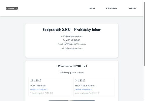 Zobrazit webové stránky Praktický lékař pro dospělé Fedpraktik s.r.o. - MUDr. Miroslava Fedorková