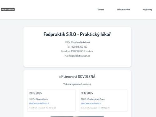 Praktický lékař pro dospělé Fedpraktik s.r.o. - MUDr. Miroslava Fedorková