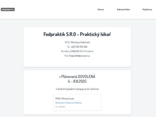 Praktický lékař pro dospělé Fedpraktik s.r.o. - MUDr. Miroslava Fedorková