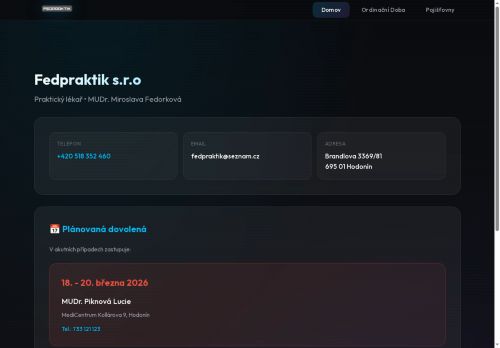Zobrazit webové stránky Praktický lékař pro dospělé Fedpraktik s.r.o. - MUDr. Miroslava Fedorková
