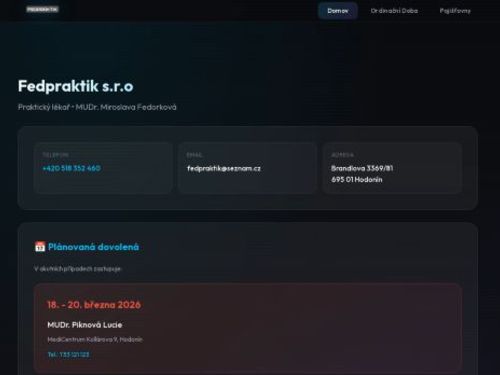 Praktický lékař pro dospělé Fedpraktik s.r.o. - MUDr. Miroslava Fedorková