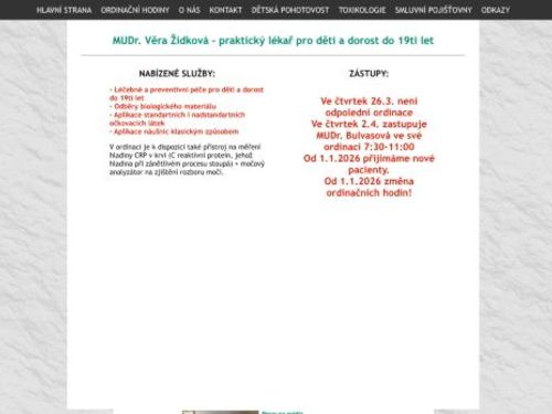 Praktický lékař pro děti a dorost - MUDr. Věra Žídková