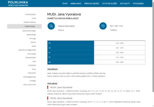 Zobrazit webové stránky Diabetologická ambulance - MUDr. Jana Vyoralová
