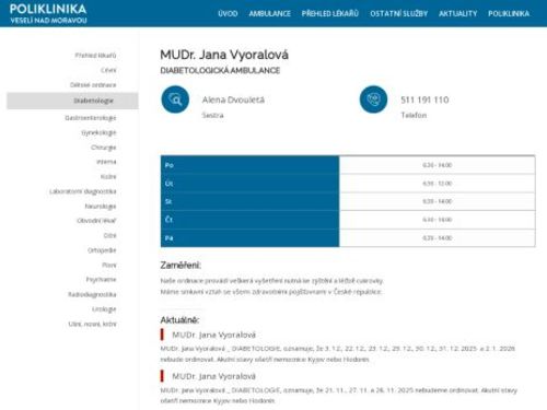 Diabetologická ambulance - MUDr. Jana Vyoralová