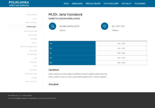 Zobrazit webové stránky Diabetologická ambulance - MUDr. Jana Vyoralová