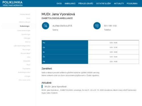 Diabetologická ambulance - MUDr. Jana Vyoralová