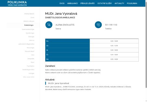 Zobrazit webové stránky Diabetologická ambulance - MUDr. Jana Vyoralová