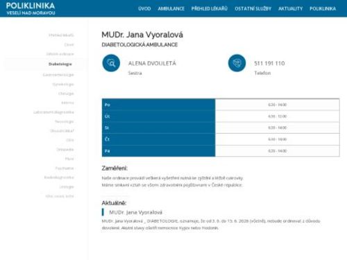 Diabetologická ambulance - MUDr. Jana Vyoralová
