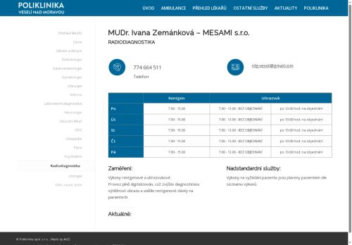 Zobrazit webové stránky Radiodiagnostická ordinace Mesami s.r.o. - MUDr. Ivana Zemánková
