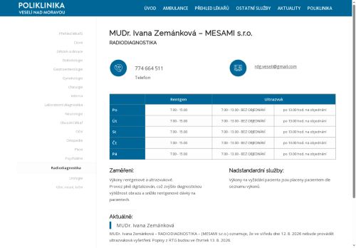 Zobrazit webové stránky Radiodiagnostická ordinace Mesami s.r.o. - MUDr. Ivana Zemánková
