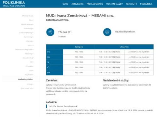 Radiodiagnostická ordinace Mesami s.r.o. - MUDr. Ivana Zemánková