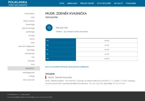 Zobrazit webové stránky Psychiatrická ambulance - MUDr. Zdeněk Kvasnička