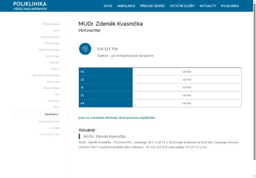 Zobrazit webové stránky Psychiatrická ambulance - MUDr. Zdeněk Kvasnička
