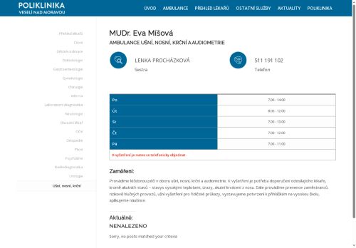 Zobrazit webové stránky ORL ambulance - MUDr. Eva Míšová