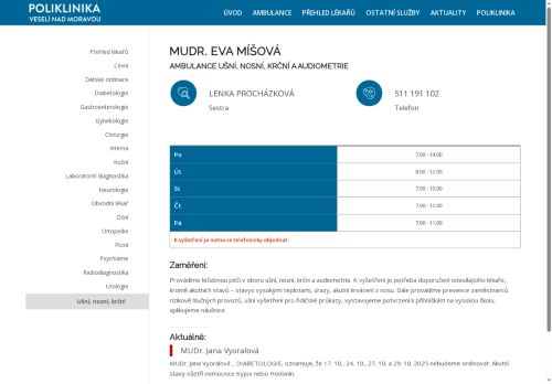 Zobrazit webové stránky ORL ambulance - MUDr. Eva Míšová