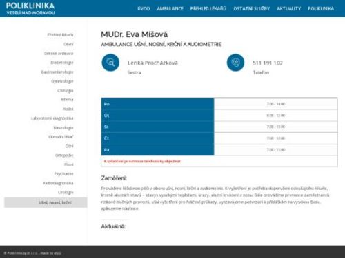 ORL ambulance - MUDr. Eva Míšová